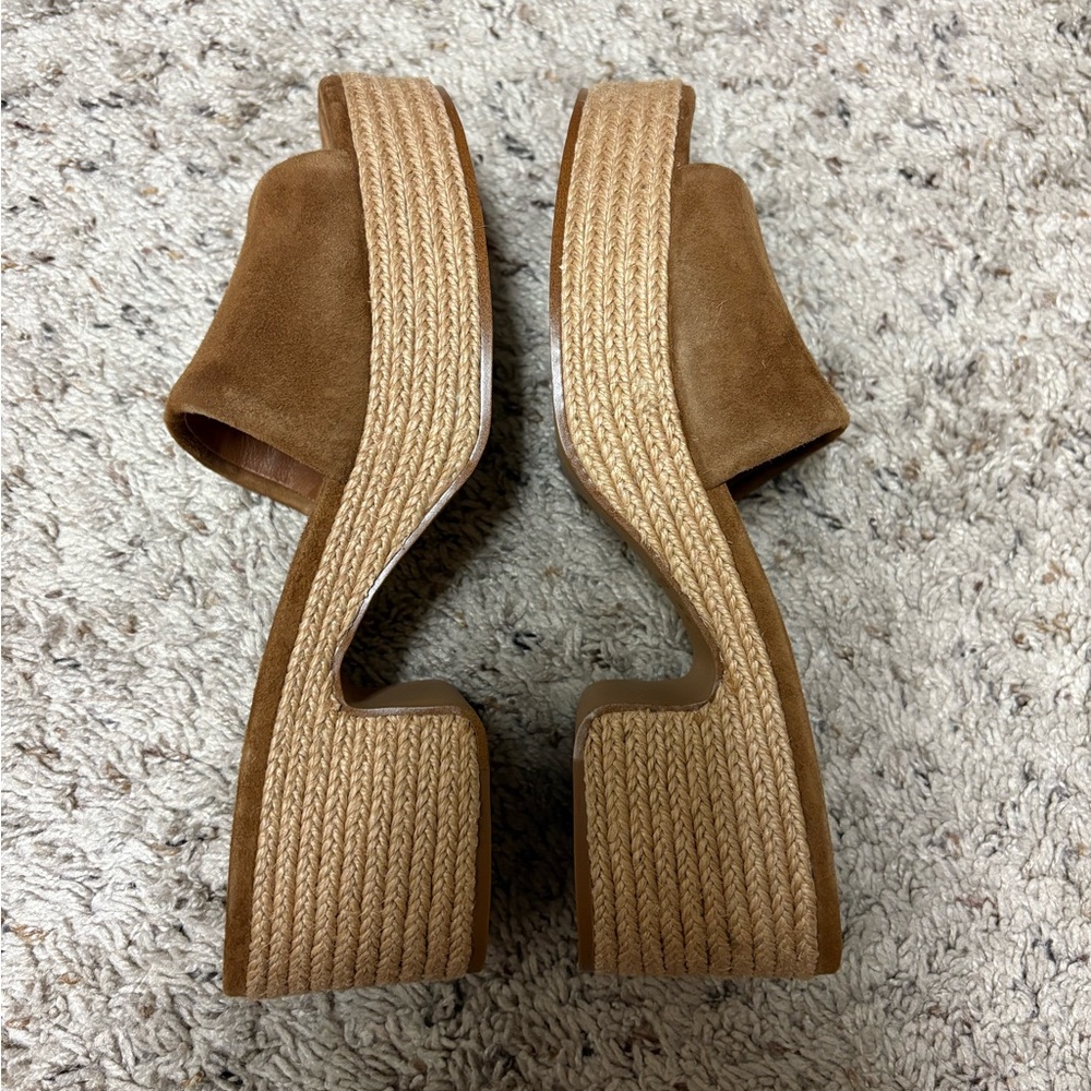 Vince Suede Slide Mule in Chestnut Brown with Natural Espadrille - Picture 13 of 16